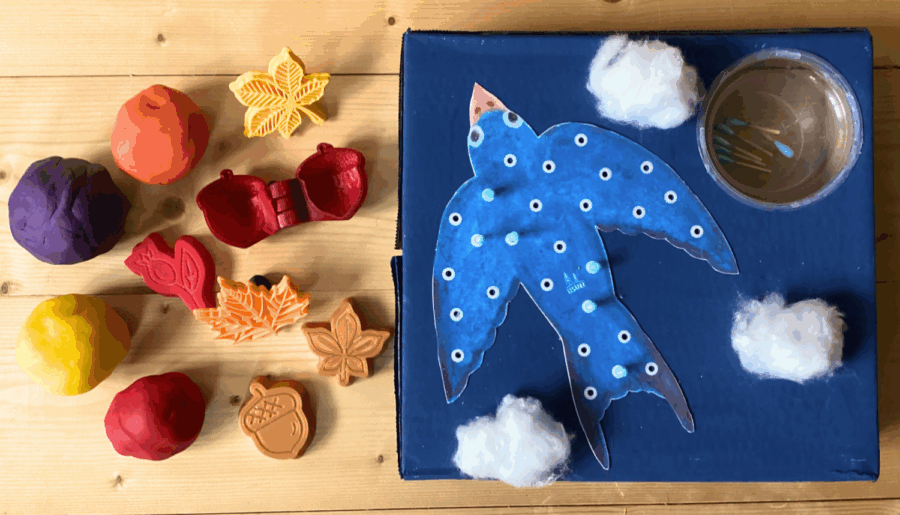 podzimní sensory play pro děti s vlaštovkami